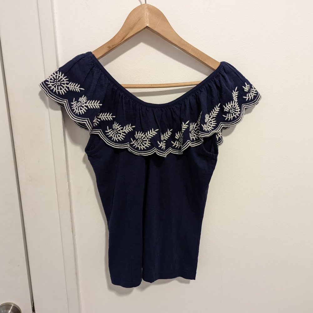 Anthropologie Moulinette Soeurs Navy Embroidered Top - Picture 5 of 6